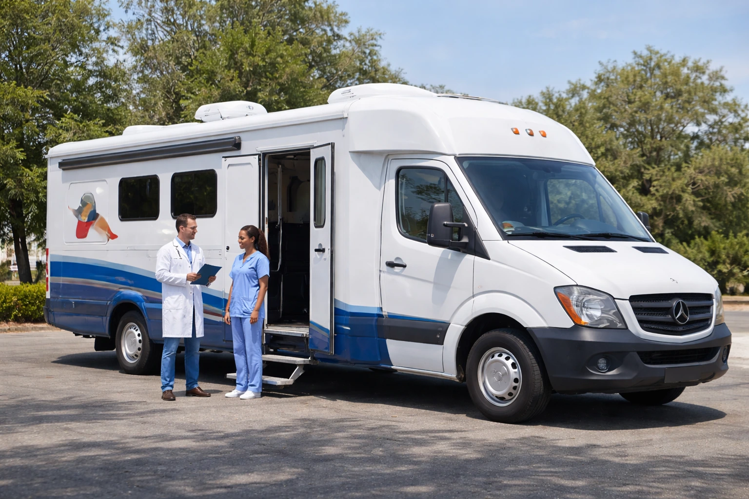 Healthcare team coordinating care plans in a clinical setting