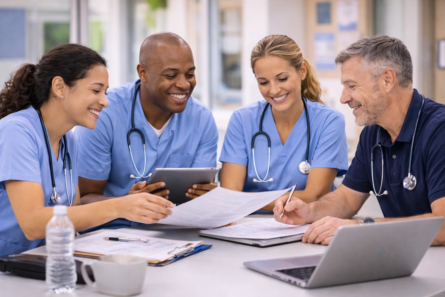 Healthcare professionals learning together in a collaborative meeting